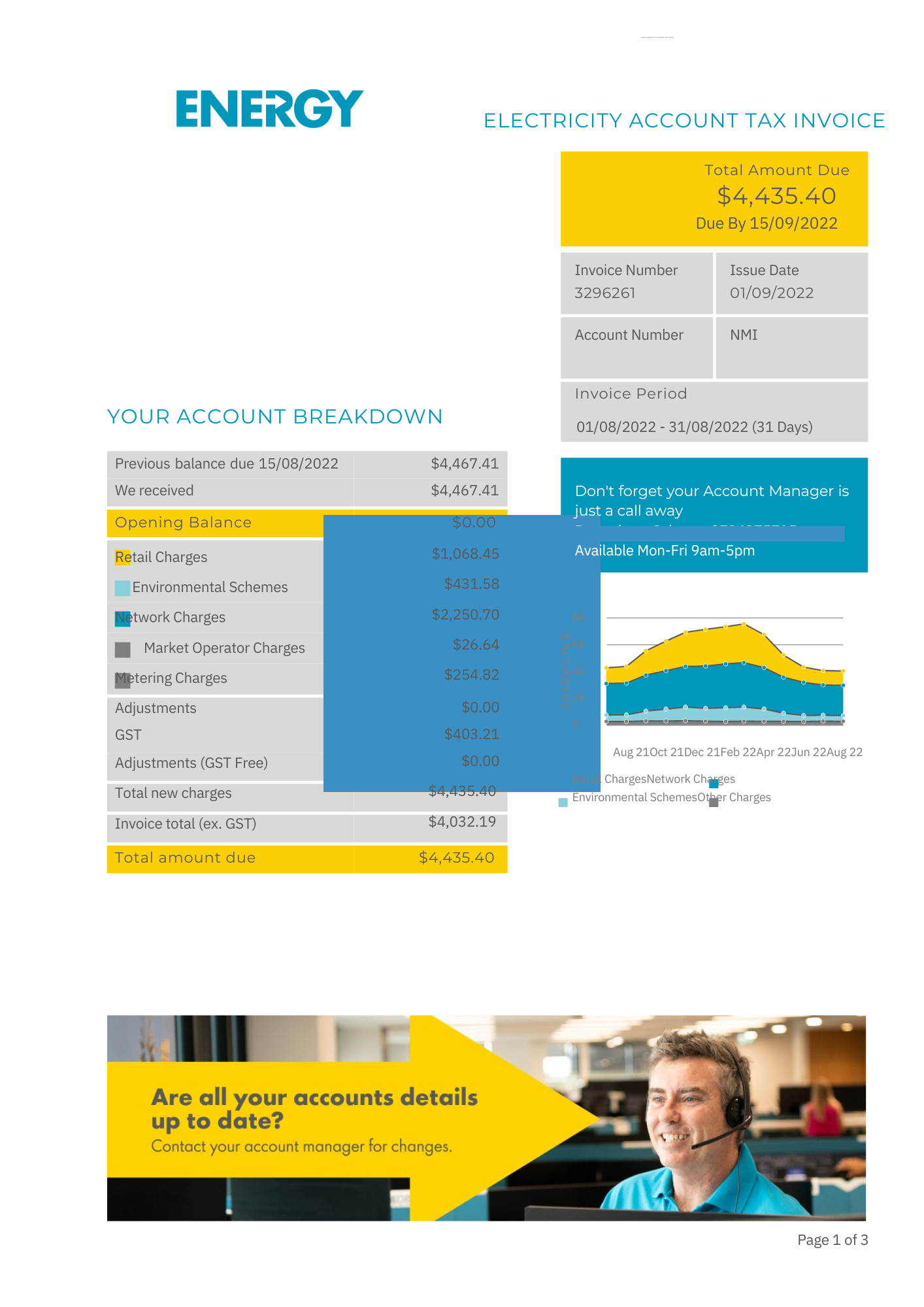 Energy bill unbundled fixed rate sample Australia