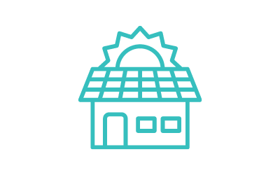 Sun over solar house icon